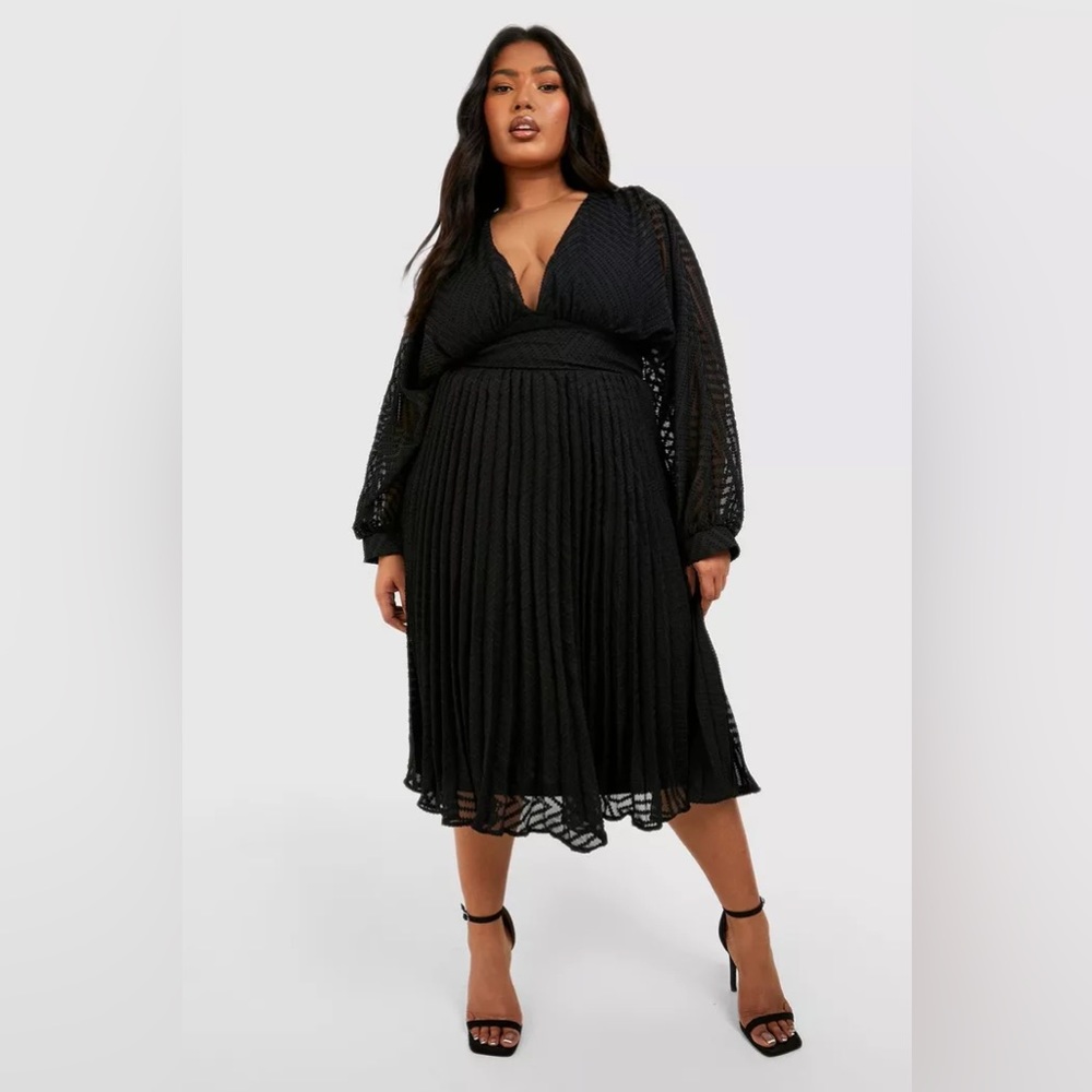 Boohoo Textured Chiffon Midi Skater Dress